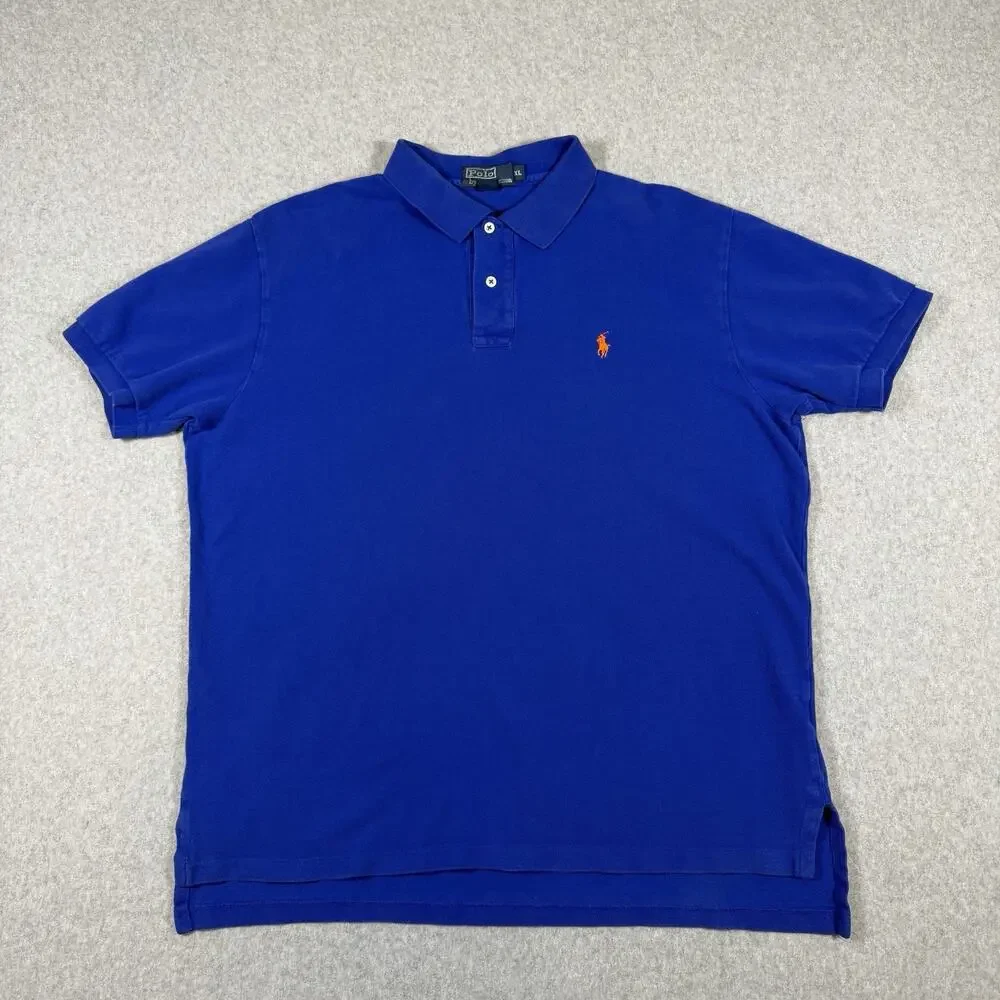 Vintage Polo by Ralph Lauren Shirt Royal Blue Men's XL Orange Pony Knicks Cotton